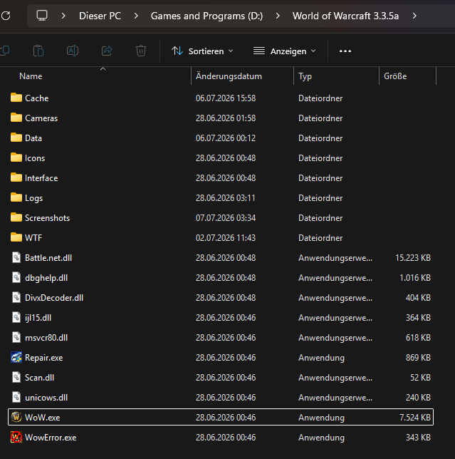Fertig entpackter World-of-Warcraft-Ordner